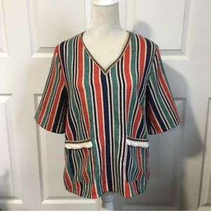 Anthropologie Moon River multicolored embroidered striped short sleeve top